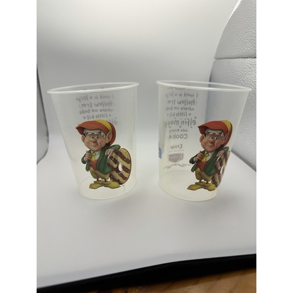 Vintage Keebler Elf Ernie Plastic Cups Lot of 2 | Hollow Tree Elfin Magic |‎ 90s